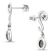 Swirling Ethnic Dangling Drop Stud Silver Earrings w/ Labradorite Stone - e166